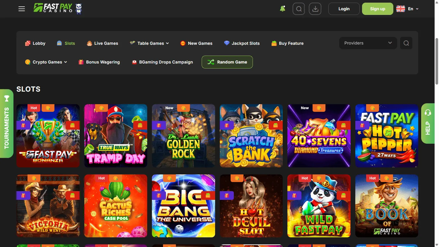 Fast Pay Casino games lobby on desktop