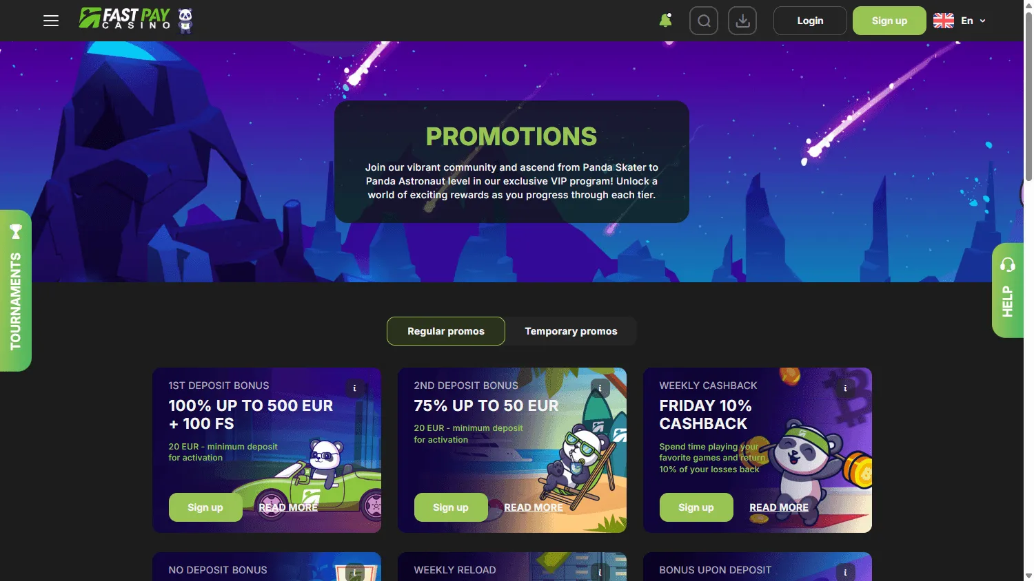 Fast Pay Casino promotions area on desktop